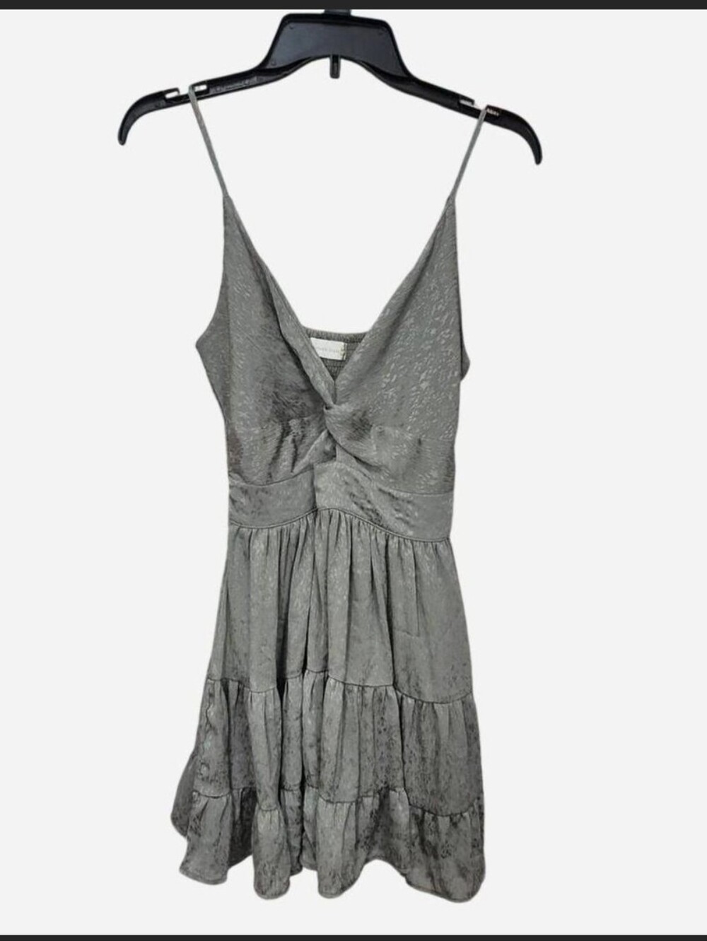 Altar'd State Gray Twist-Front Tiered Mini Dress